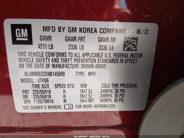 Продаж на аукціоні авто 2022 Buick Encore Gx Fwd Preferred, vin: KL4MMBS25NB145699, номер лоту: 46035537