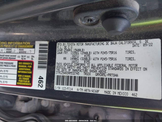 Продажа на аукционе авто 2022 Toyota Tacoma Sr5 V6, vin: 3TMCZ5AN3NM532745, номер лота: 46035550