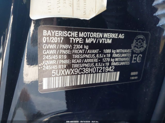 Aukcja sprzedaży 2017 Bmw X3 Xdrive28i, vin: 5UXWX9C38H0T21942, numer aukcji: 46035558