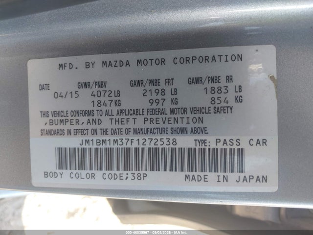 46035567 :رقم المزاد ، JM1BM1M37F1272538 vin ، 2015 Mazda Mazda3 S Grand Touring مزاد بيع