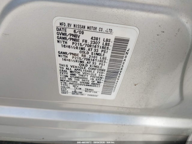 46035572 :رقم المزاد ، JN8AS58V59W450527 vin ، 2009 Nissan Rogue S مزاد بيع
