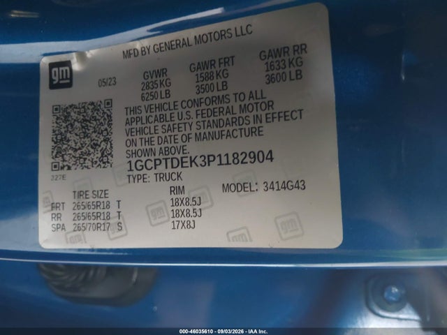 Aukcja sprzedaży 2023 Chevrolet Colorado 4wd  Short Box Z71, vin: 1GCPTDEK3P1182904, numer aukcji: 46035610