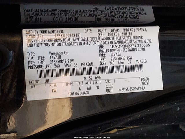 Aukcja sprzedaży 2015 Ford Focus Titanium, vin: 1FADP3N23FL230685, numer aukcji: 46035628