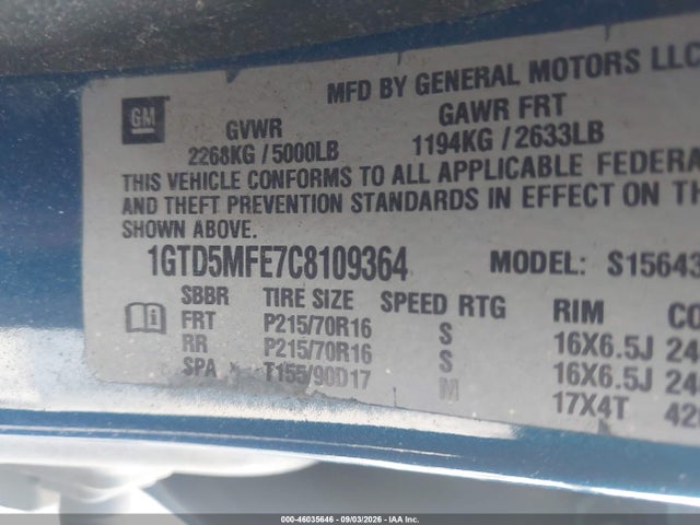 Продаж на аукціоні авто 2012 Gmc Canyon Sle1, vin: 1GTD5MFE7C8109364, номер лоту: 46035646