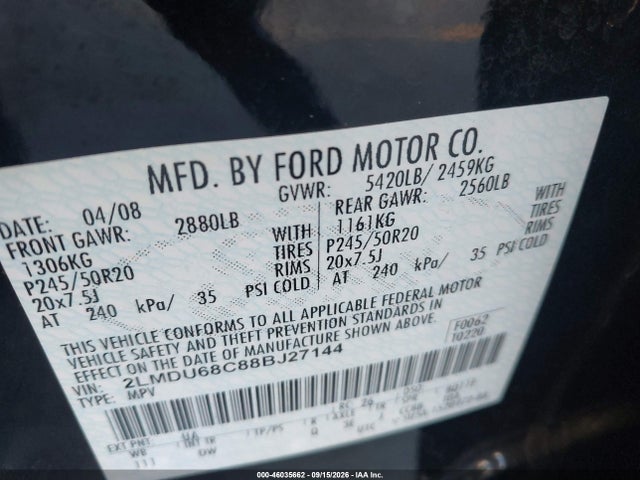 Продажа на аукционе авто 2008 Lincoln Mkx, vin: 2LMDU68C88BJ27144, номер лота: 46035662