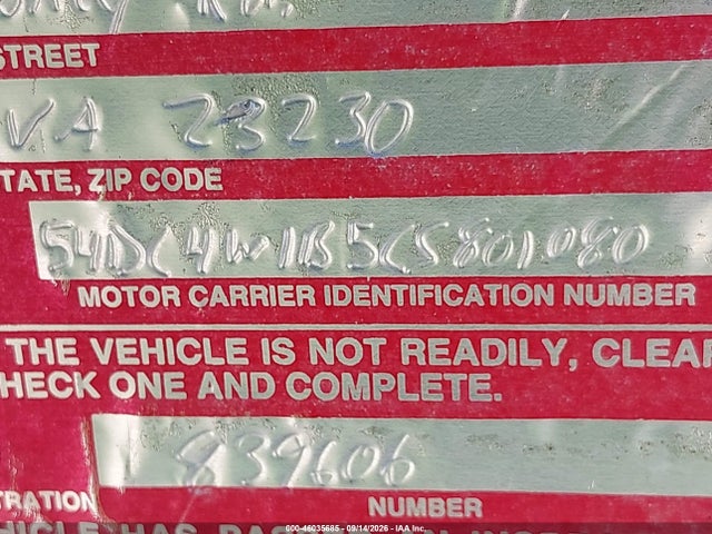 46035685 :رقم المزاد ، 54DC4W1B5CS801080 vin ، 2012 Isuzu Npr Gas Reg مزاد بيع