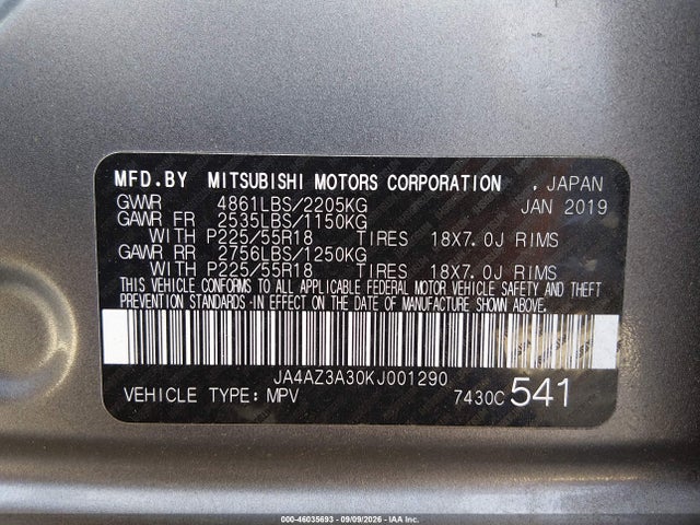 Продаж на аукціоні авто 2019 Mitsubishi Outlander Sel, vin: JA4AZ3A30KJ001290, номер лоту: 46035693