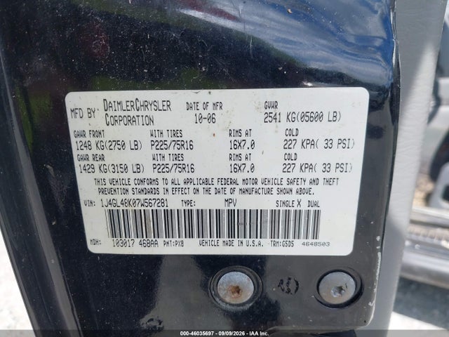 Продаж на аукціоні авто 2007 Jeep Liberty Sport, vin: 1J4GL48K07W567281, номер лоту: 46035697