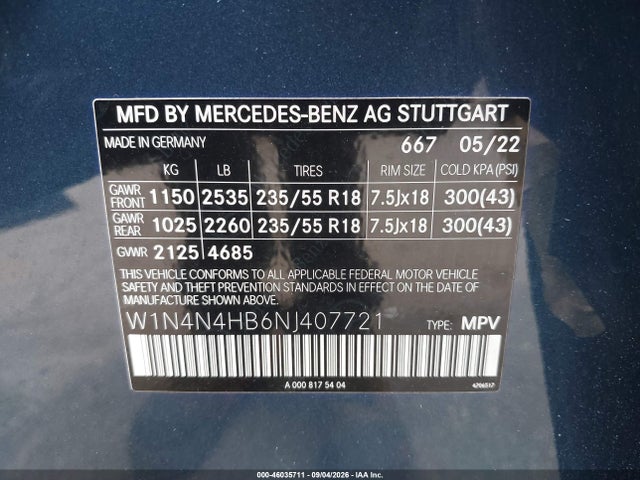 Продажа на аукционе авто 2022 Mercedes-benz Gla 250 4matic, vin: W1N4N4HB6NJ407721, номер лота: 46035711