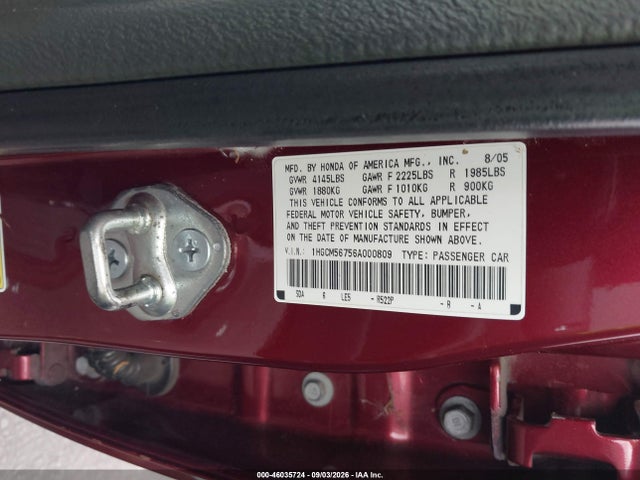 Aukcja sprzedaży 2006 Honda Accord 2.4 Ex, vin: 1HGCM56756A000809, numer aukcji: 46035724