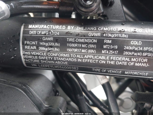 Aukcja sprzedaży 2025 Cf Moto Ibex 800 E, vin: LCEPEYLH5S6000382, numer aukcji: 46035729