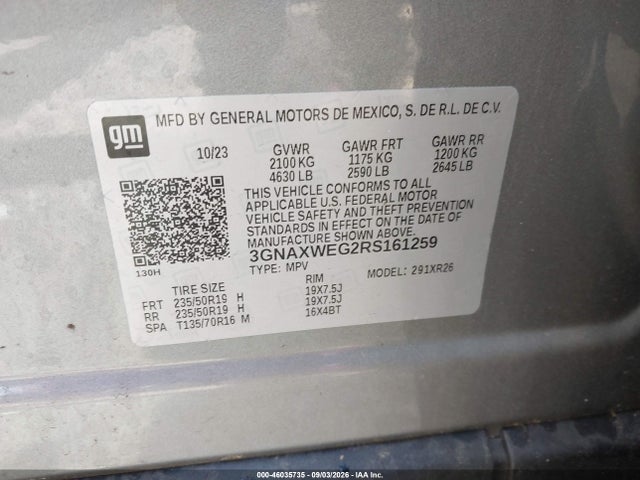 Aukcja sprzedaży 2024 Chevrolet Equinox Awd Rs, vin: 3GNAXWEG2RS161259, numer aukcji: 46035735