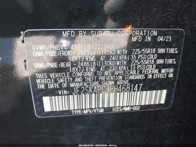 Aukcja sprzedaży 2023 Subaru Forester Limited, vin: JF2SKAPC3PH468147, numer aukcji: 46035754