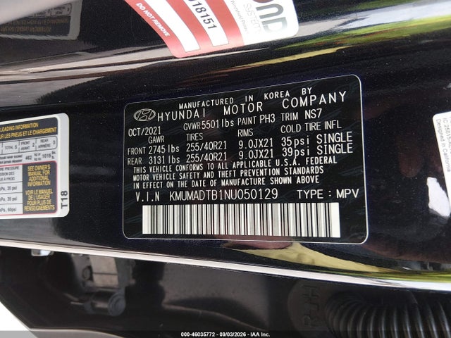 46035772 :رقم المزاد ، KMUMADTB1NU050129 vin ، 2022 Genesis Gv70 2.5t Awd مزاد بيع