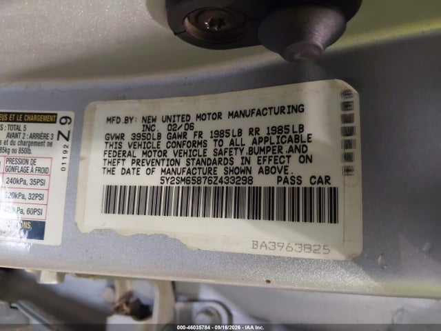 46035784 :رقم المزاد ، 5Y2SM65876Z433298 vin ، 2006 Pontiac Vibe مزاد بيع