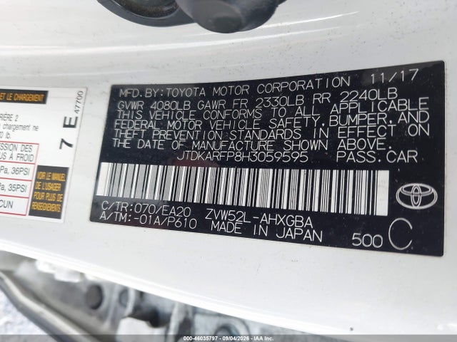 46035797 :رقم المزاد ، JTDKARFP8H3059595 vin ، 2017 Toyota Prius Prime Advanced مزاد بيع