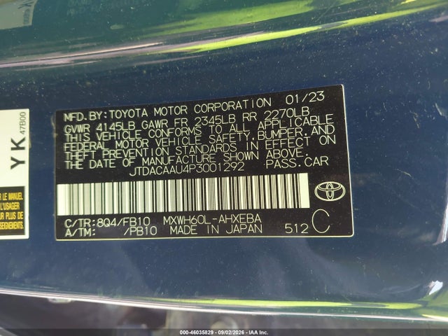 Продаж на аукціоні авто 2023 Toyota Prius Le, vin: JTDACAAU4P3001292, номер лоту: 46035829