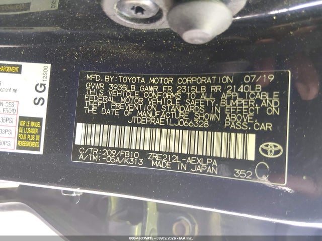 Aukcja sprzedaży 2020 Toyota Corolla Le, vin: JTDEPRAE1LJ066328, numer aukcji: 46035835