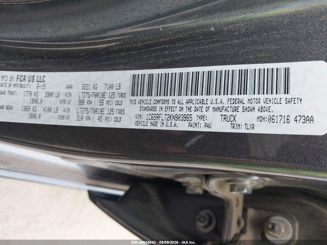 2019 Ram 1500 Rebel  4x4 5'7 Box მანქანა იყიდება აუქციონზე, vin: 1C6SRFLT2KN903965, აუქციონის ნომერი: 46035842
