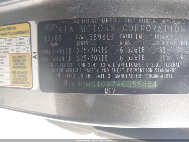 2010 Kia Sedona Lx მანქანა იყიდება აუქციონზე, vin: KNDMG4C37A6355384, აუქციონის ნომერი: 46035859