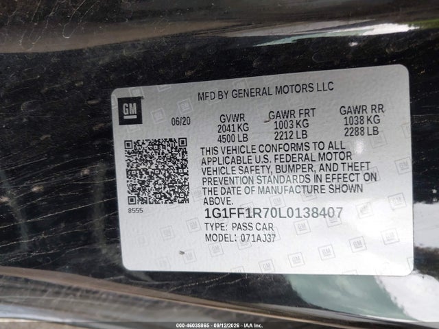 Продажа на аукционе авто 2020 Chevrolet Camaro Rwd  1ss, vin: 1G1FF1R70L0138407, номер лота: 46035865