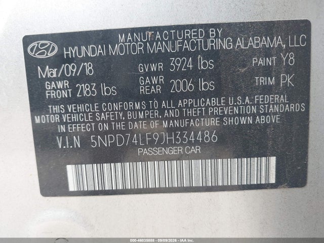 Hyundai ELANTRA SE 2018 5NPD74LF9JH334486 Image 9