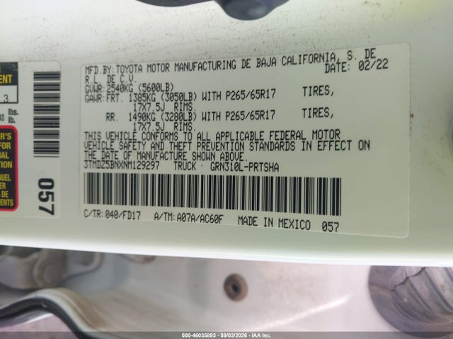 Продаж на аукціоні авто 2022 Toyota Tacoma Trd Sport, vin: 3TMDZ5BNXNM129297, номер лоту: 46035893