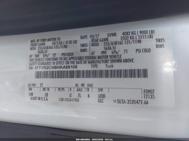 Продажа на аукционе авто 2017 Ford Transit-250, vin: 1FTYR2CM8HKA89108, номер лота: 46035903