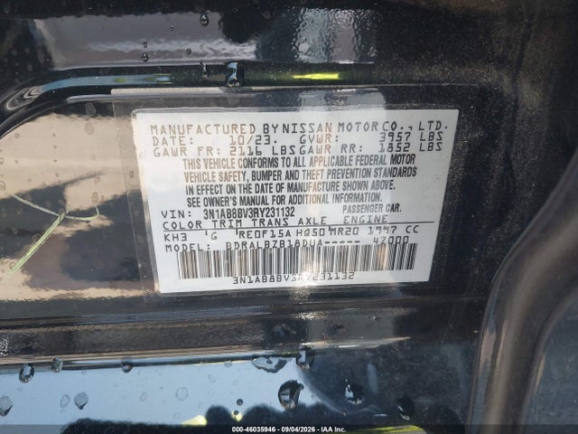 46035946 :رقم المزاد ، 3N1AB8BV3RY231132 vin ، 2024 Nissan Sentra S Xtronic Cvt مزاد بيع