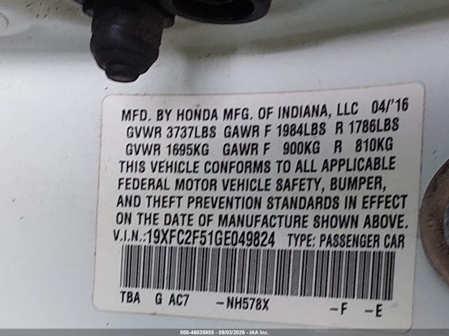 19XFC2F51GE049824 Honda Civic Lx