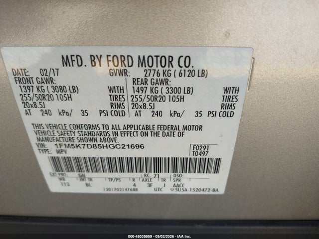 Ford EXPLORER XLT 2017 1FM5K7D85HGC21696 Image 9