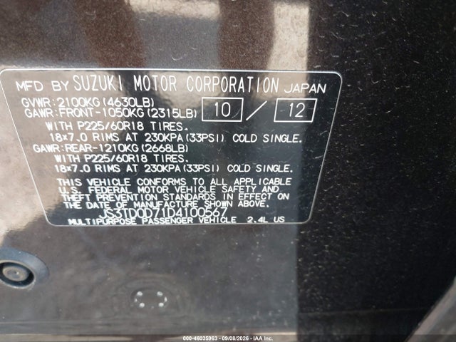 Продажа на аукционе авто 2013 Suzuki Grand Vitara Limited, vin: JS3TD0D71D4100567, номер лота: 46035963