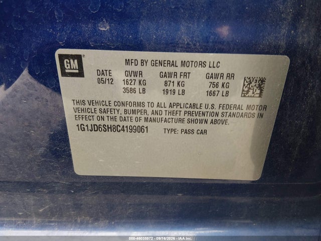 Продажа на аукционе авто 2012 Chevrolet Sonic 1lt, vin: 1G1JD6SH8C4199061, номер лота: 46035972