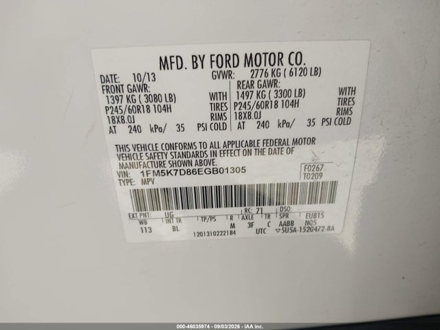 Ford EXPLORER XLT 2014 1FM5K7D86EGB01305 Image 9