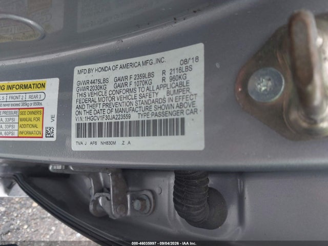 Aukcja sprzedaży 2018 Honda Accord Sport, vin: 1HGCV1F30JA223559, numer aukcji: 46035997