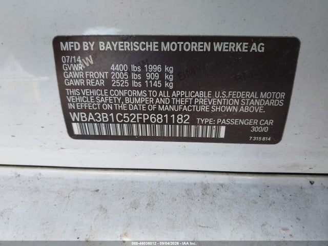 Продаж на аукціоні авто 2015 Bmw 320i, vin: WBA3B1C52FP681182, номер лоту: 46036012