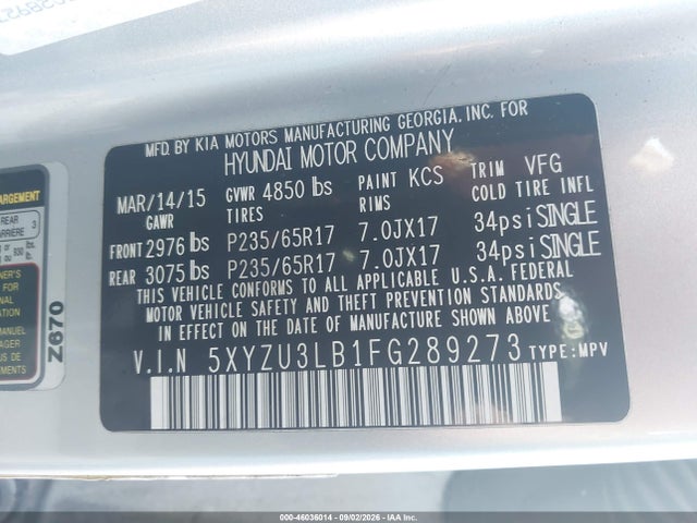Продаж на аукціоні авто 2015 Hyundai Santa Fe Sport 2.4l, vin: 5XYZU3LB1FG289273, номер лоту: 46036014