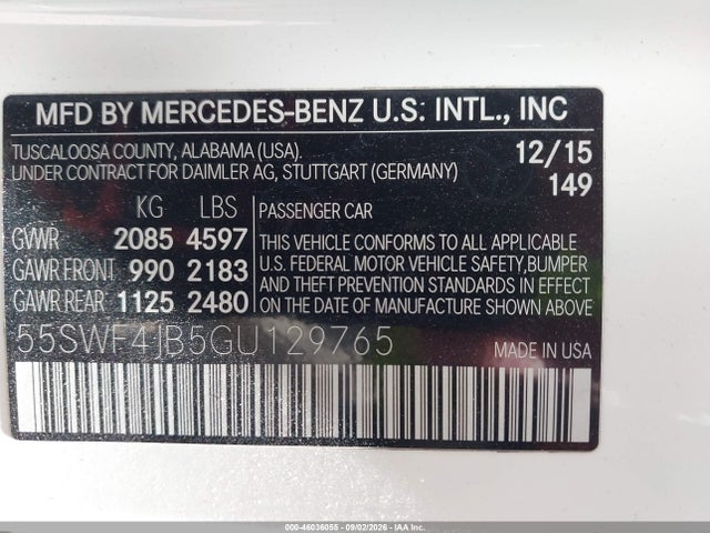 Продаж на аукціоні авто 2016 Mercedes-benz C-class, vin: 55SWF4JB5GU129765, номер лоту: 46036055