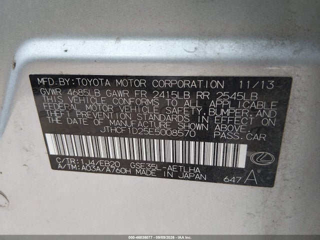 Aukcja sprzedaży 2014 Lexus Is 250, vin: JTHCF1D25E5008570, numer aukcji: 46036077
