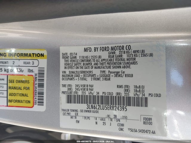 3LN6L2LU5ER824395 Lincoln MKZ HYBRID