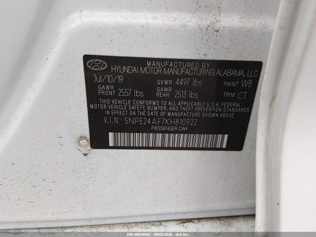 Продажа на аукционе авто 2019 Hyundai Sonata Se, vin: 5NPE24AF7KH810922, номер лота: 46036082