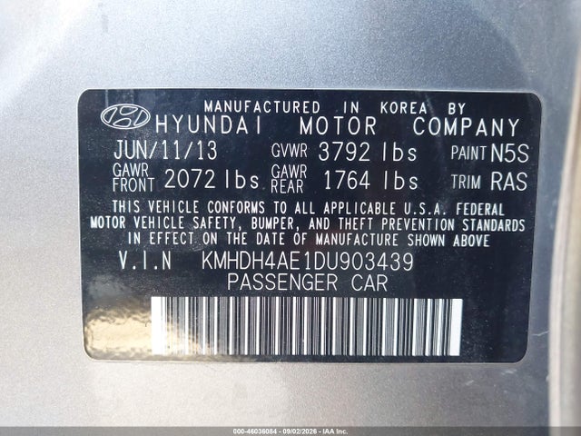 Продажа на аукционе авто 2013 Hyundai Elantra Gls, vin: KMHDH4AE1DU903439, номер лота: 46036084