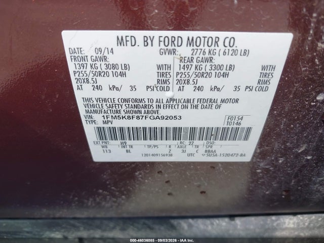 Aukcja sprzedaży 2015 Ford Explorer Limited, vin: 1FM5K8F87FGA92053, numer aukcji: 46036085
