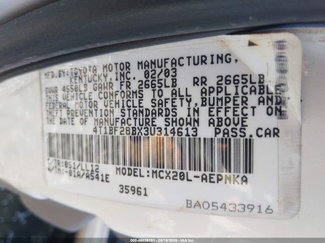 2003 Toyota Avalon Xl მანქანა იყიდება აუქციონზე, vin: 4T1BF28BX3U314613, აუქციონის ნომერი: 46036101