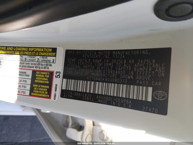Продаж на аукціоні авто 2025 Toyota Camry Xse, vin: 4T1DAACK9SU080312, номер лоту: 46036105