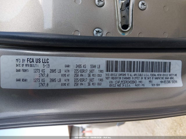 Aukcja sprzedaży 2019 Jeep Cherokee Latitude 4x4, vin: 1C4PJMCB7KD459943, numer aukcji: 46036110