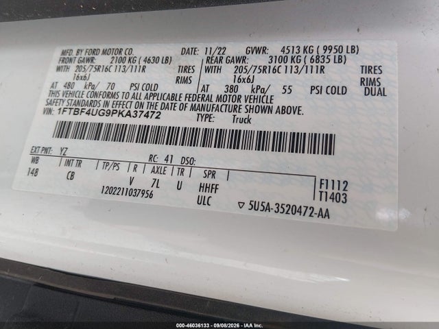 46036133 :رقم المزاد ، 1FTBF4UG9PKA37472 vin ، 2023 Ford Transit-350 Cargo Van مزاد بيع