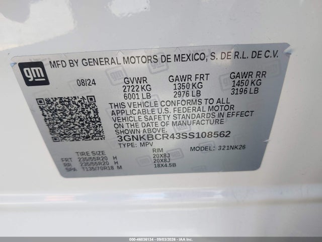3GNKBCR43SS108562 Chevrolet Blazer Fwd 2lt