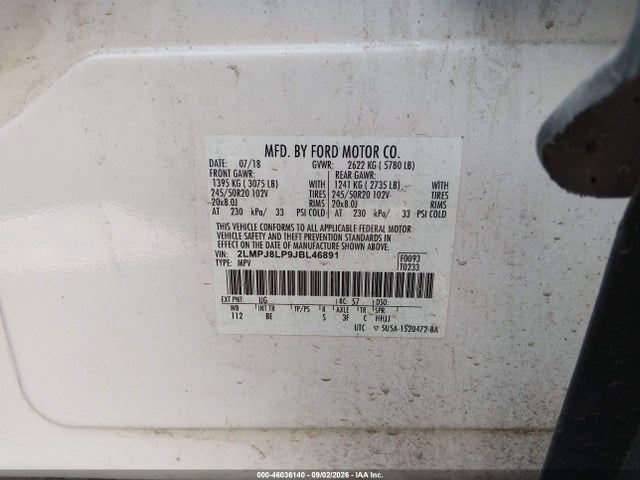 2LMPJ8LP9JBL46891 Lincoln Mkx Reserve