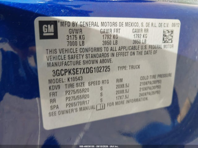Продажа на аукционе авто 2013 Chevrolet Silverado 1500 Lt, vin: 3GCPKSE7XDG102725, номер лота: 46036155